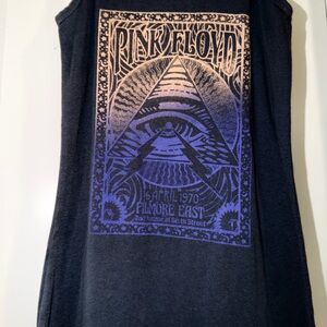 Pink Floyd Graphic Band mini dress- blue gray with Purple/Peach Print